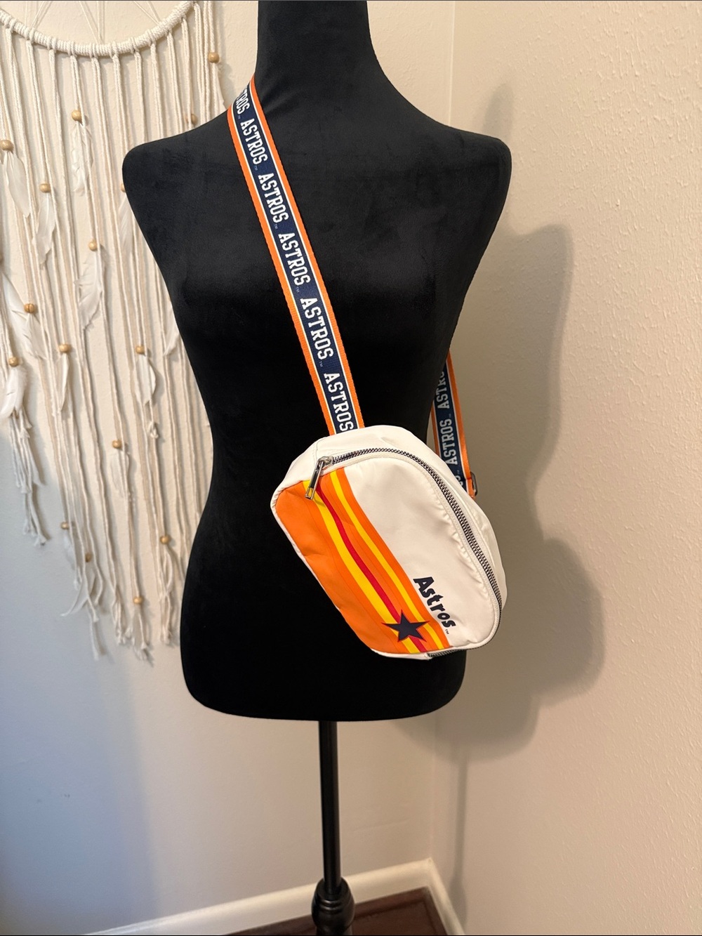 Houston Astros White & Orange Crossbody Bag with Branded Navy Strap